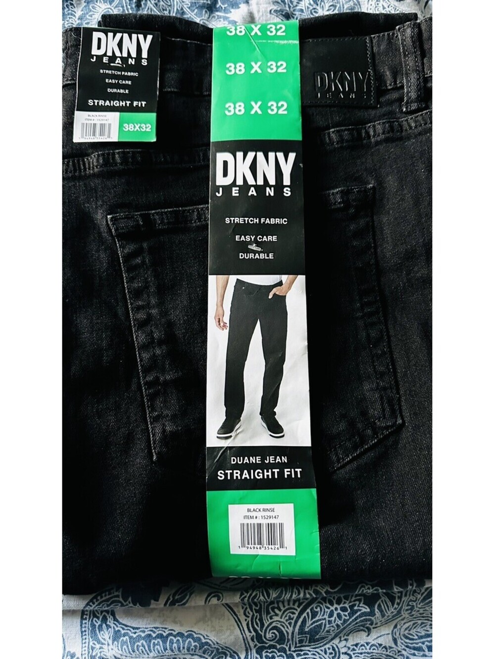 DKNY Men's Straight Fit Jeans Black Rinse 38*32